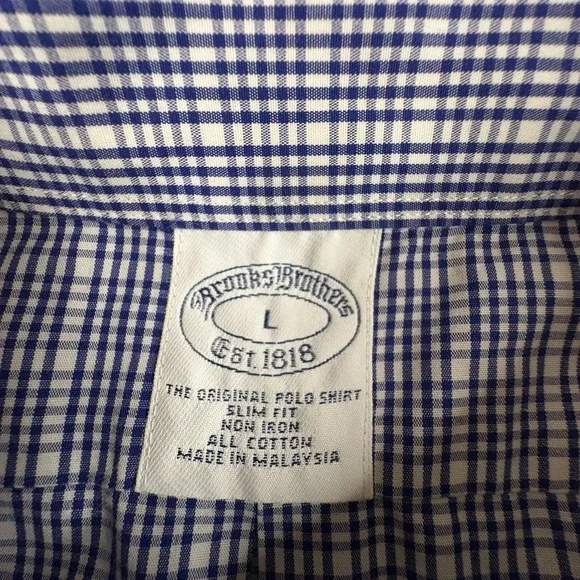 Brooks Brothers Men's L Slim Fit Blue & White Gingham LS Dress Shirt‎ SEE DESC - Picture 3 of 16